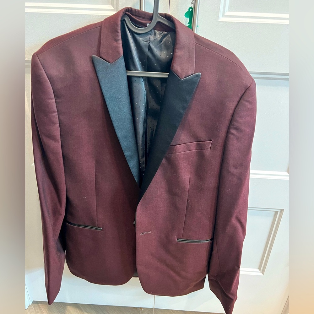 Express burgundy tuxedo jacket